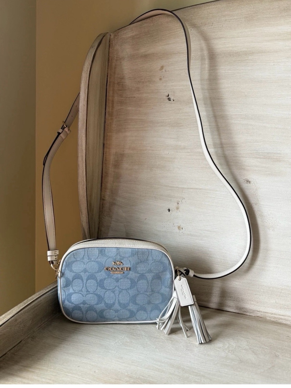 COACH Mini Jamie Camera Bag Signature Denim Chambray & Leather Denim